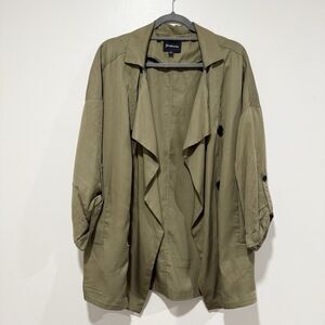 ASOS Stradivarius Waterfall Collar Trench Jacket Olive Green Women Size Large